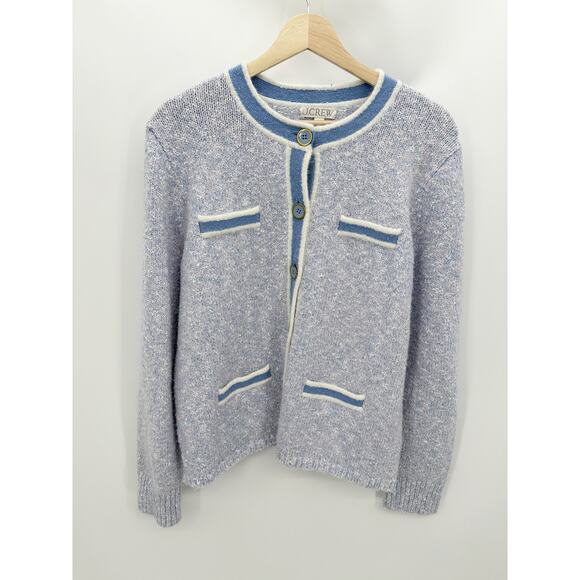 J. Crew Blue Periwinkle Cardigan Marled Sweater Lady Jacket Women Size L Preppy - Picture 1 of 9